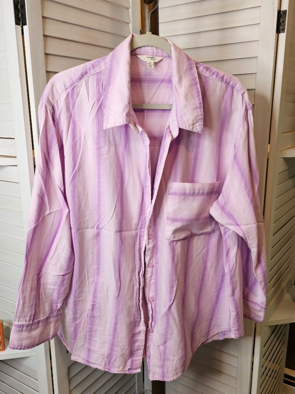 Terra & Sky, Plus Size 1X (16W-18W), Purple Stripe, Long Sleeved, Button Down